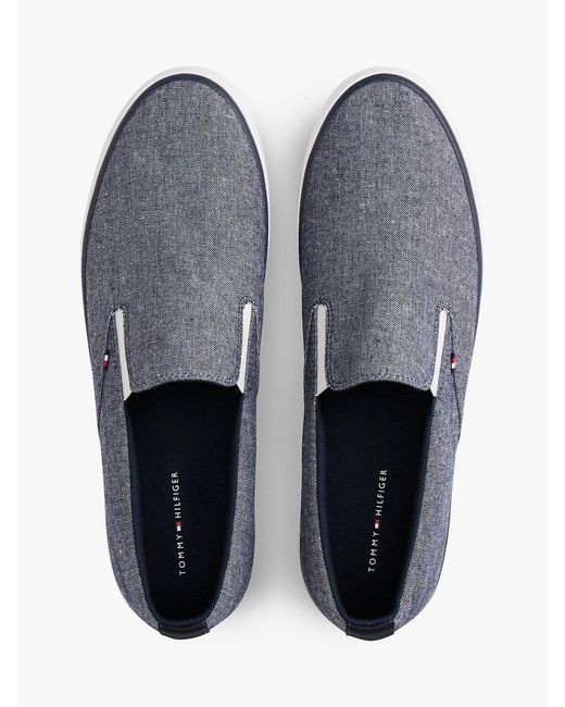 Tommy Hilfiger White Linen Chambray Jacquard Slip-On Trainers for men