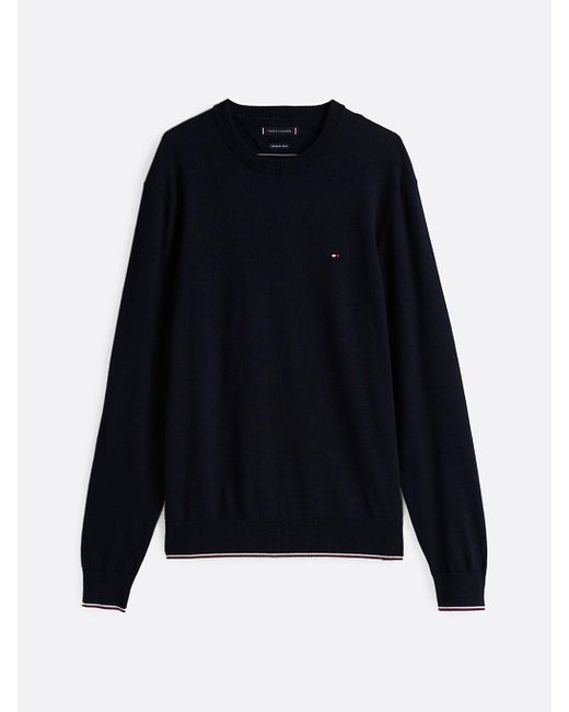 Tommy Hilfiger Blue Tipped Crew Neck Jumper With Silk for men