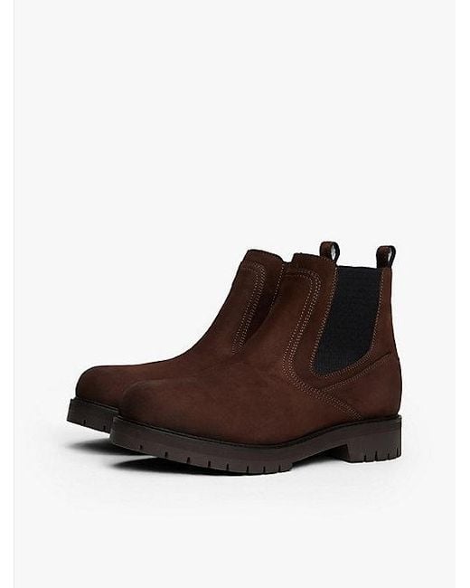 Tommy Hilfiger Leren Chelsea Boots Met Profielzool in het Brown voor heren