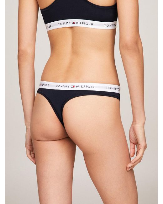 Tommy Hilfiger Blue Repeat Logo Waistband Thong