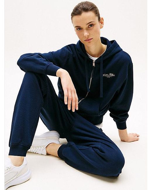 Sudadera Con Capucha, Cremallera Y Logo Tommy Hilfiger de color Blue