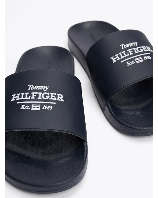 Tommy Hilfiger Blue Logo Embroidery Pool Slides for men