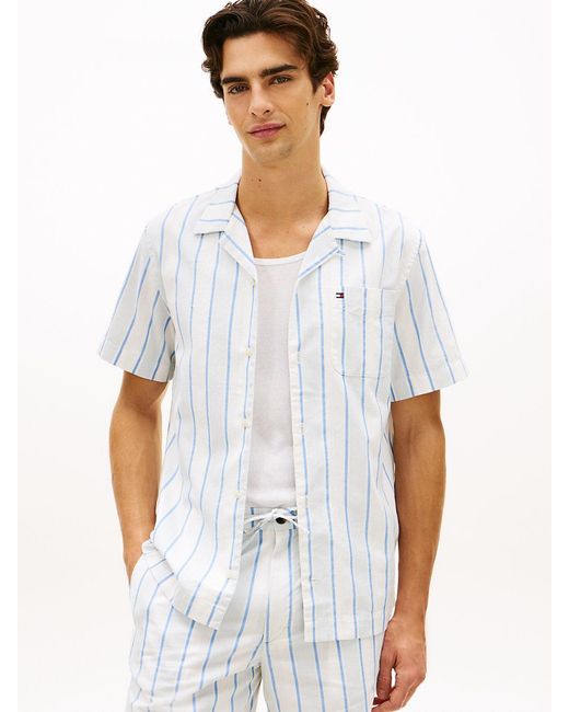 Tommy Hilfiger White Regular Fit Cuban Collar Short Sleeve Shirt for men