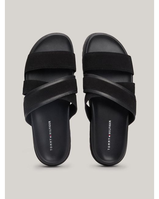 Tommy Hilfiger Black Elevated Crossover Cleat Suede Sandals for men