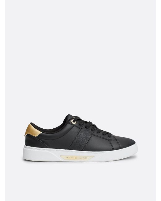 Tommy Hilfiger Black Casual Chic Leather Court Trainers