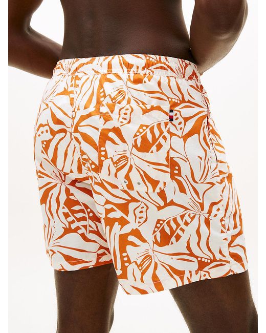 Tommy Hilfiger Orange Essential Print Mid Length Swim Shorts for men