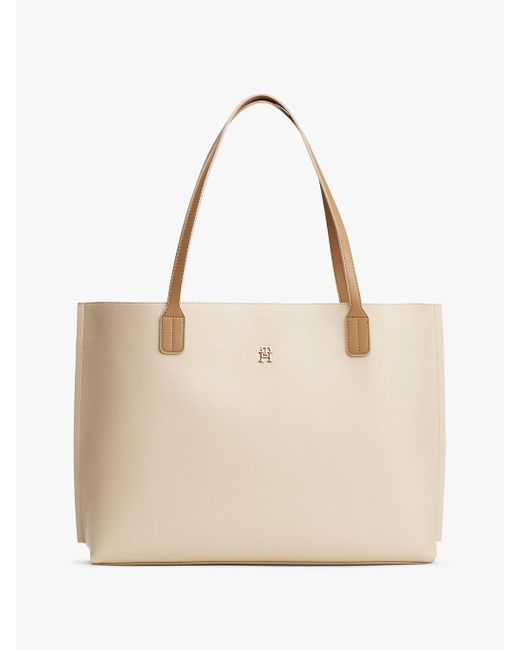Borsa Tote Con Monogramma Th di Tommy Hilfiger in Natural