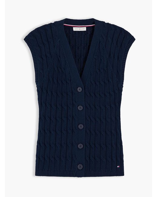 Tommy Hilfiger Blue Cable Knit Slim Cap Sleeve Cardigan