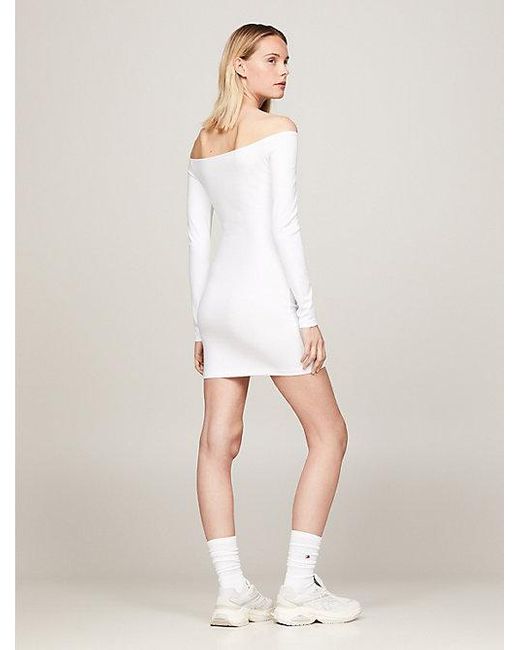 Tommy Hilfiger Off-shoulder Bodycon Mini-jurk Met Cut-out in het White