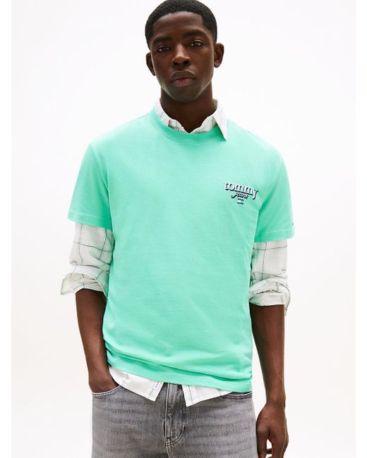 T-Shirt Signature Con Logo Sul Retro di Tommy Hilfiger in Green da Uomo