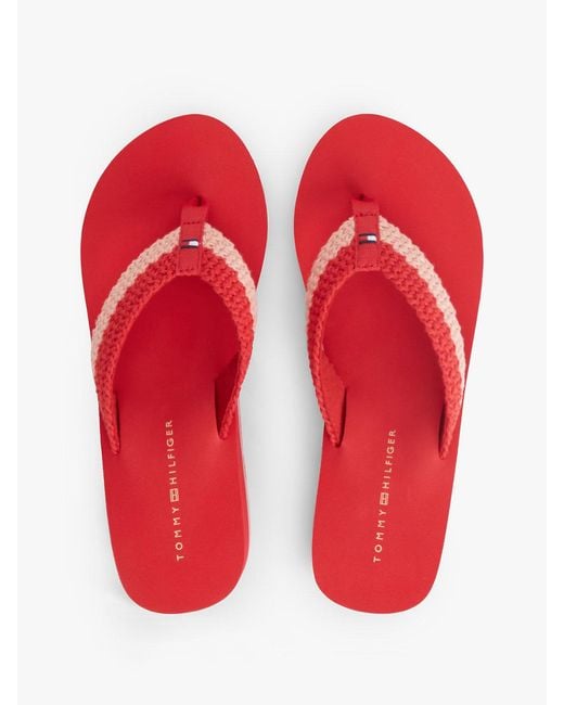 Tommy Hilfiger Red Wedge Heel Woven Flip-Flops