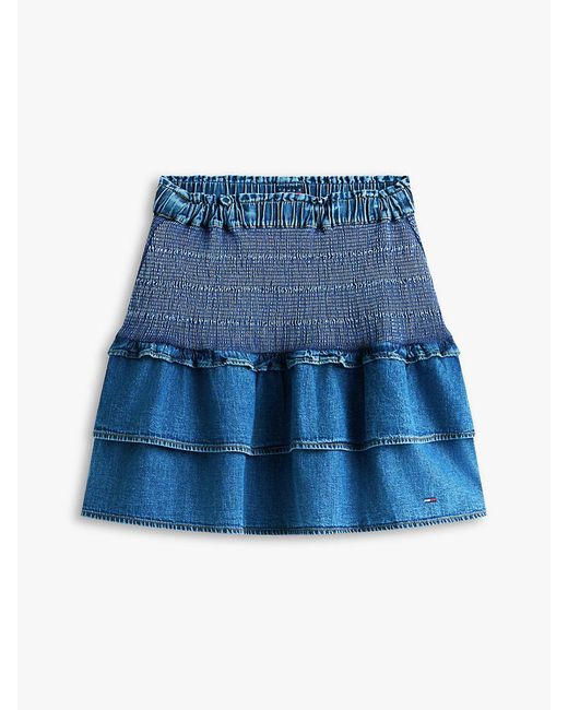 Tommy Hilfiger Blue Chambray Slim Tiered Mini Skirt