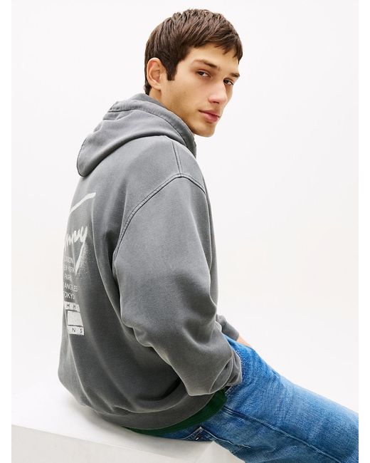 Tommy Hilfiger Gray Signature Back Logo Washed Relaxed Hoody for men