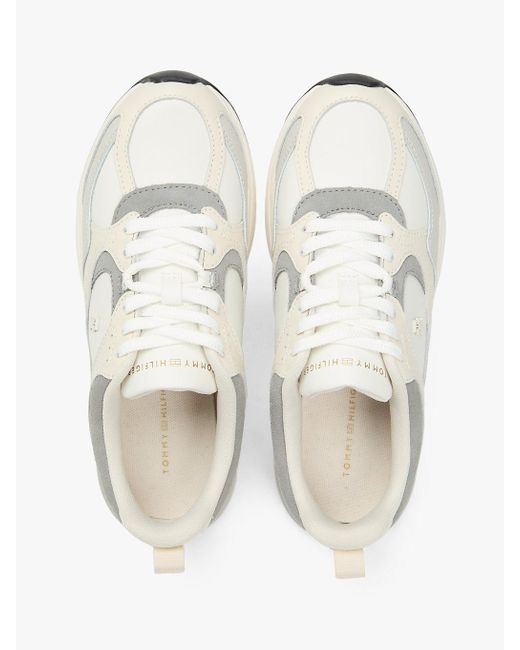 Tommy Hilfiger White Th Monogram Leather Mixed Texture Trainers