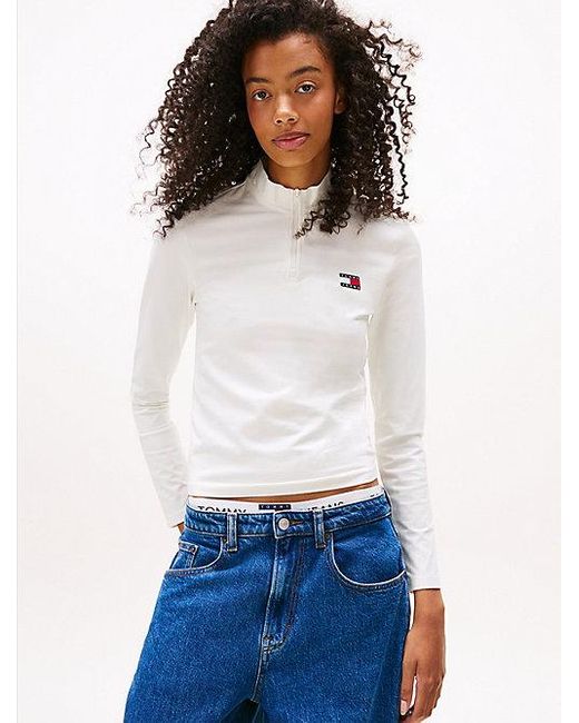 Top De Manga Larga Con Cremallera Y Parche Tommy Hilfiger de color White