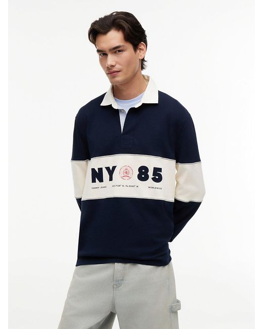 Tommy Hilfiger Blue Relaxed Fit Logo Panel Rugby Shirt for men