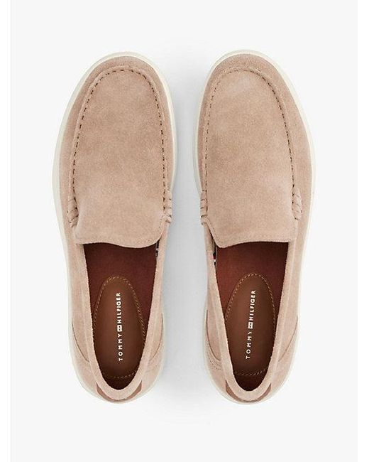 Tommy Hilfiger Signature Suède Instap-Loafer in het Natural voor heren