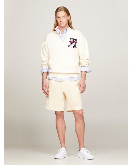 Tommy Hilfiger White Th Monogram Tipped Quarter-zip Sweatshirt for men