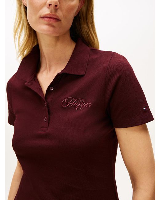 Polo Ajusté En Piqué À Logo Brodé Tommy Hilfiger en coloris Red