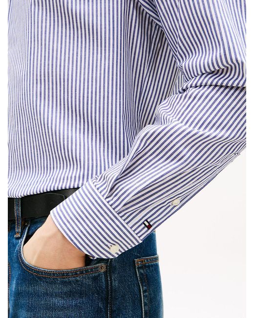 Tommy Hilfiger Blue New York Label Th Flex Slim Fit Stripe Shirt for men