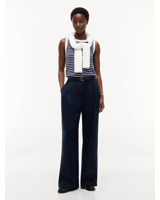 Tommy Hilfiger Blue Linen Blend Tailored Wide Leg Trousers