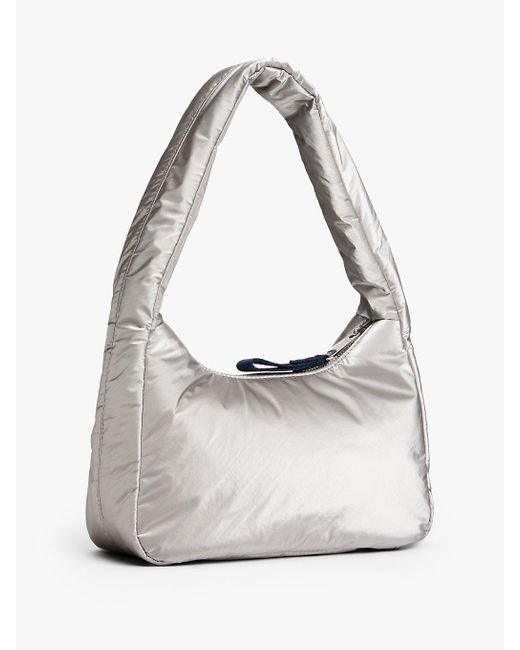 Tommy Hilfiger White Archive Logo Metallic Padded Shoulder Bag