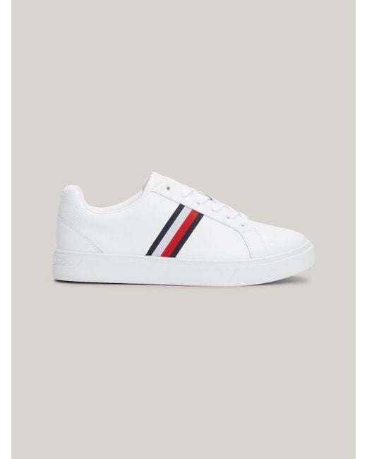 Tommy Hilfiger White Essential Tape Leather Court Trainers