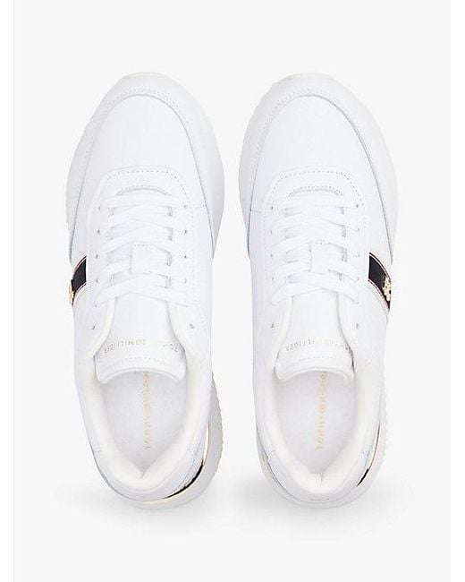 Tommy Hilfiger Leren Sneaker Met Metalen Th-Monogram in het White