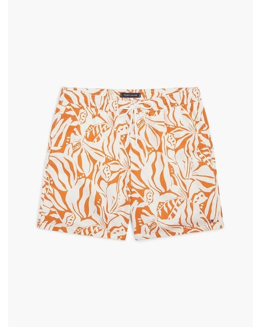 Tommy Hilfiger Orange Essential Print Mid Length Swim Shorts for men