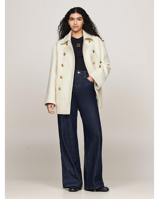 Tommy Hilfiger Natural Crest Peacoat With Cashmere