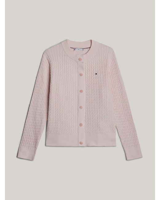 Tommy Hilfiger Pink Adaptive Cable Knit Crew Neck Cardigan