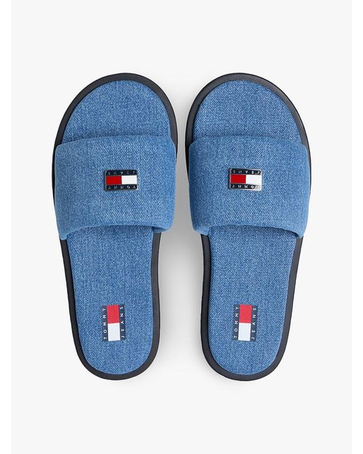 Tommy Hilfiger Blue Denim Padded Strap Slides