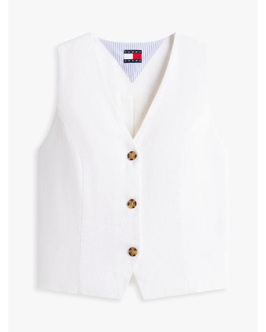 Tommy Hilfiger White Linen Blend Waistcoat