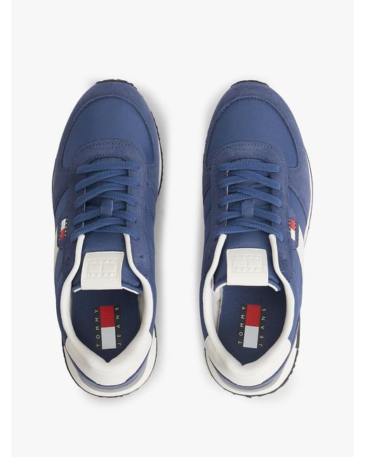 Tommy Hilfiger Blue Suede Mixed Texture Trainers for men