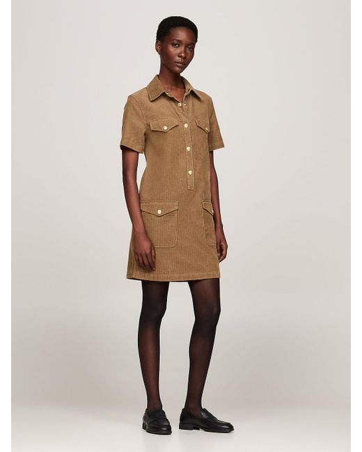 Tommy Hilfiger Natural Corduroy Short Sleeve Mini Shirt Dress