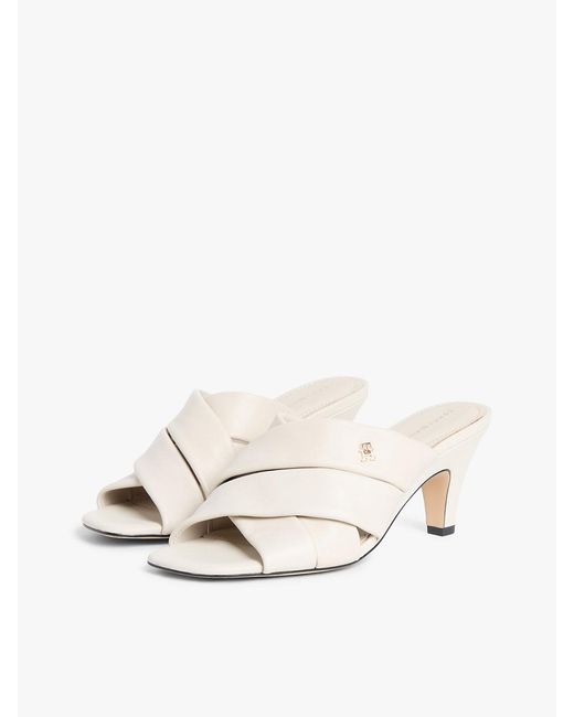 Tommy Hilfiger Natural Leather Crossover Strap Heeled Mules