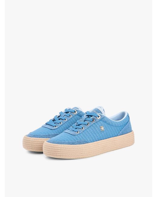 Tommy Hilfiger Blue Th Monogram Canvas Rope Platform Trainers