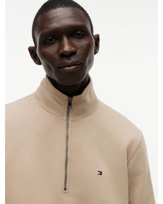 Tommy Hilfiger Natural Flag Embroidery Terry Quarter-Zip Sweatshirt for men