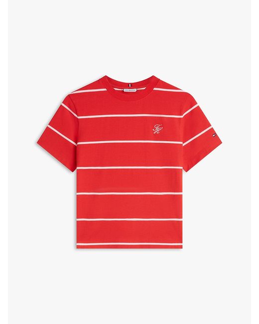 Tommy Hilfiger Red Logo Embroidery Jersey Crew Neck T-Shirt