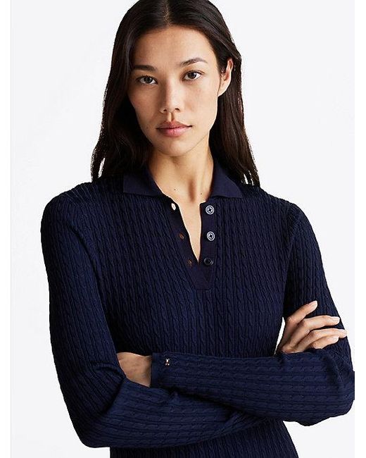 Tommy Hilfiger Blue Mini-Strickkleid Mit Zopfstrickmuster