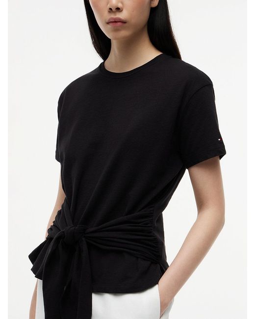 Tommy Hilfiger Black Self-Tie Textured Relaxed Crew Neck T-Shirt