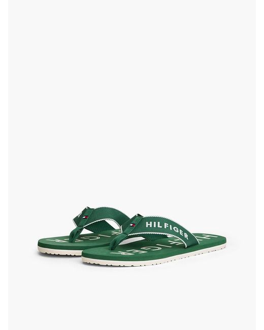 Tommy Hilfiger Green Logo Embroidery Webbing Strap Flip-Flops for men