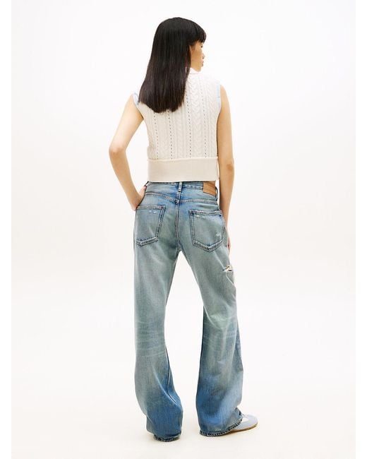 Tommy Hilfiger Blue Mia Distressed Mid Rise Relaxed Straight Leg Jeans
