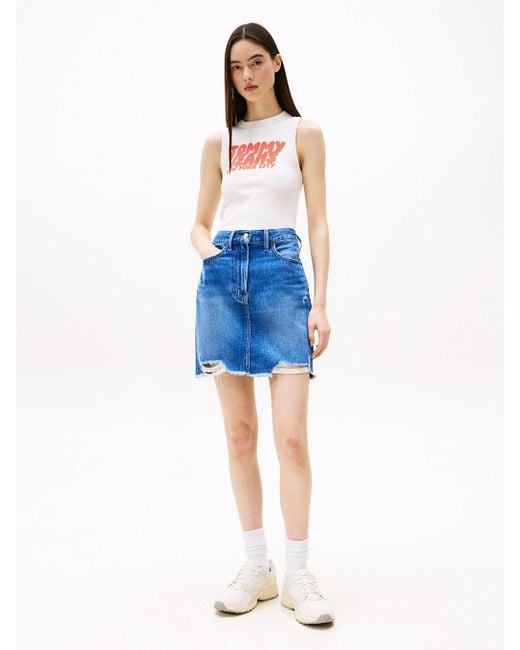 Minigonna Mom Distressed di Tommy Hilfiger in Blue