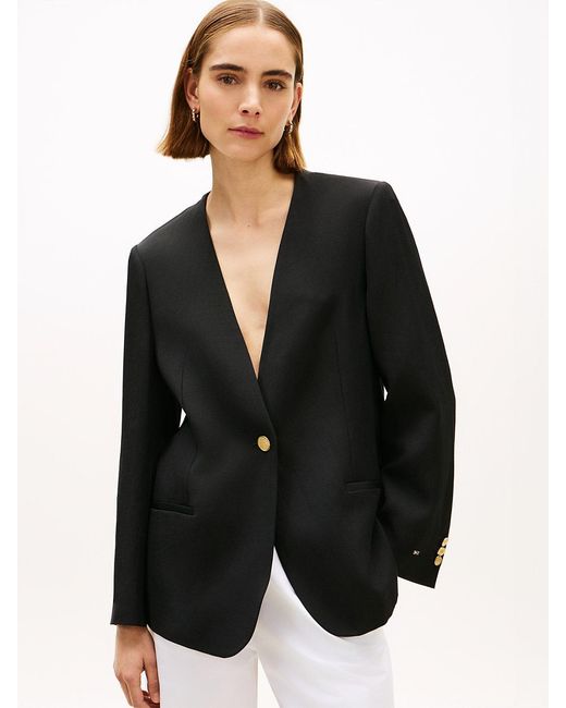 Tommy Hilfiger Black Tone Button Relaxed Linen Blend Blazer