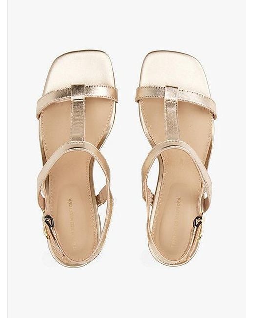 Tommy Hilfiger Metallic Leren Sandaal Met Blokhak in het White