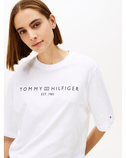 Tommy Hilfiger White Logo Relaxed Crew Neck T-Shirt