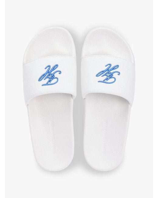 Tommy Hilfiger White Logo Embroidery Canvas Pool Slides