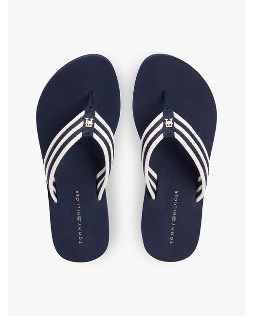 Tommy Hilfiger Blue Stripe Webbing Strap Wedge Flip-Flops