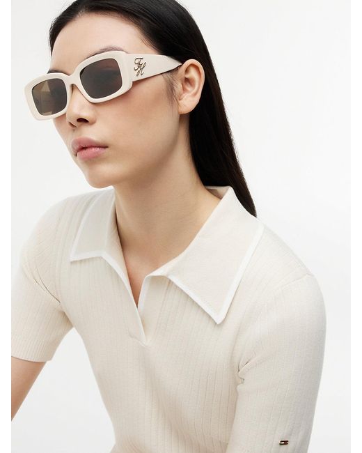 Tommy Hilfiger White Logo Plaque Rectangular Sunglasses